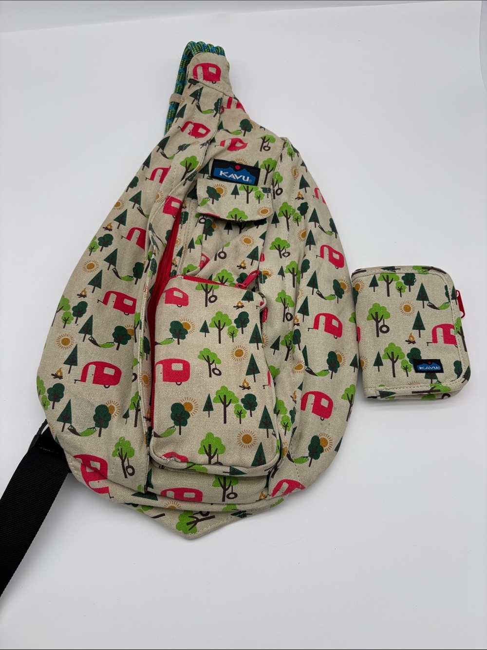 Kavu Camper Trees Hammock Rope Sling Bag Matching Wallet BLEMISH